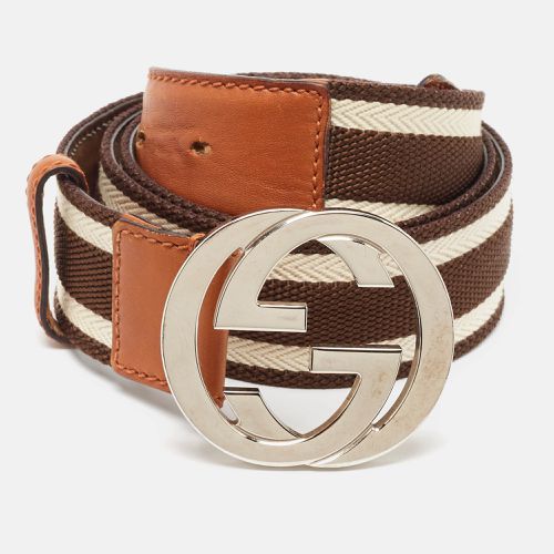 Gucci Brown/Beige Canvas and Leather Interlocking G Buckle Belt 105 CM - Gucci - Modalova