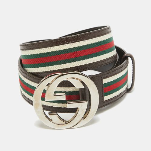 Gucci Brown Web Canvas and Leather Interlocking G Buckle Belt 95CM - Gucci - Modalova