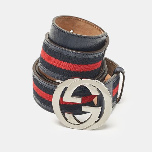 Gucci Navy Blue Leather and Web Canvas Interlocking G Buckle Belt 100 CM - Gucci - Modalova