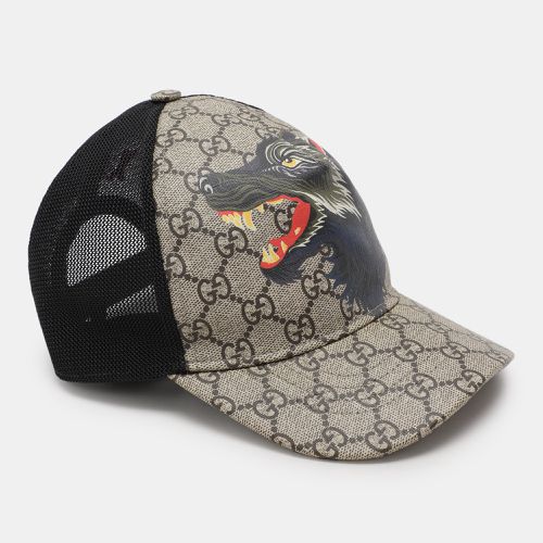 Gucci Beige/Black GG Supreme Canvas and Mesh Wolf Baseball Cap S - Gucci - Modalova