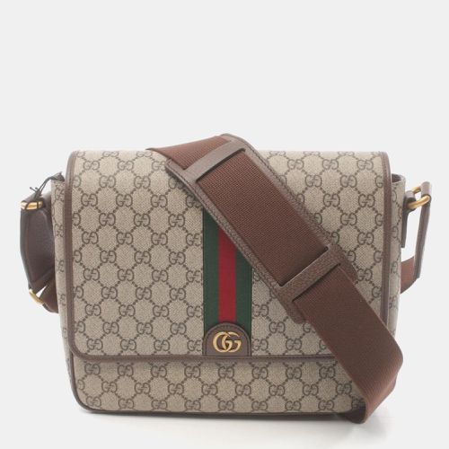 Gucci Beige Brown Multicolor Coated Canvas Leather Ophidia GG Supreme Medium Bag - Gucci - Modalova