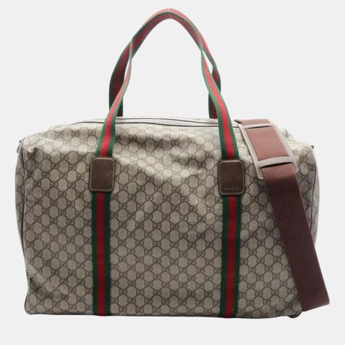 Gucci Beige Brown Multicolor Coated Canvas Leather GG Supreme Sherry Line Boston Duffle Bag - Gucci - Modalova