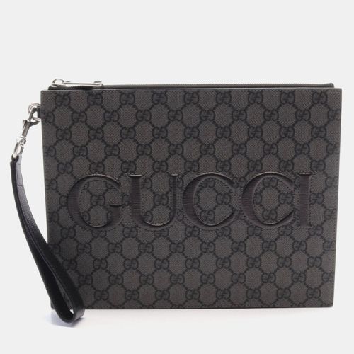 Gucci Coated Canvas Leather Gray Black GG Supreme Clutch Bag - Gucci - Modalova