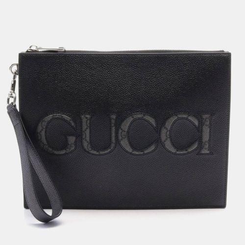 Gucci Leather Coated Canvas Black GG Supreme Clutch Bag - Gucci - Modalova