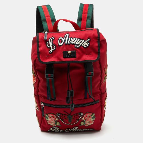 Gucci Red Canvas L'Aveugle Par Amour Embroidered Techno Backpack - Gucci - Modalova