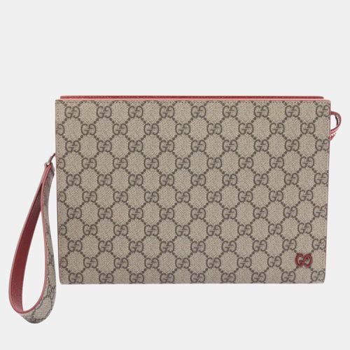 Coated Canvas Leather Bordeaux Gg Supreme Second Clutch Bag - Gucci - Modalova