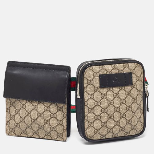 Gucci Black/Beige GG Supreme Canvas and Leather Double Belt Bag - Gucci - Modalova