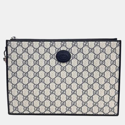 Gucci Beige/Navy Blue GG Canvas Interlocking Clutch Bag - Gucci - Modalova