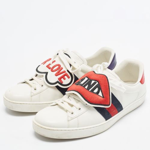 Ace Size 43 Leather and Python Embossed Web 'Blind For Love' Removable Patch Lace Up Sneakers - Gucci - Modalova