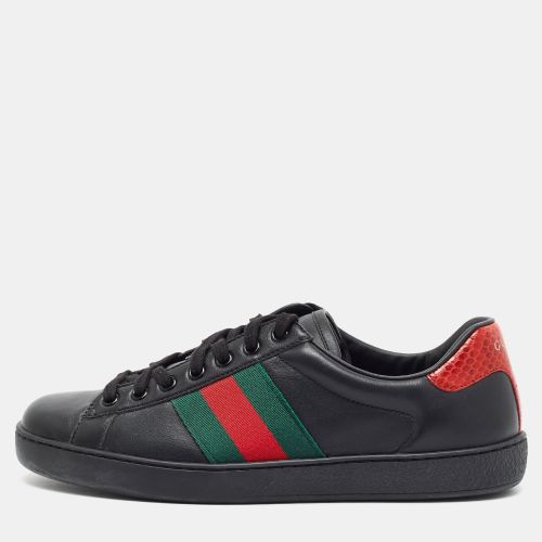 Ace Size 40 /Red Leather and Python Embossed Web Low Top Sneakers - Gucci - Modalova