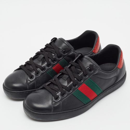 Ace Size 40 /Red Leather and Python Embossed Web Low Top Sneakers - Gucci - Modalova