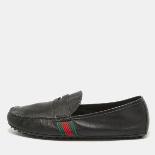 Gucci Black Leather Web Penny Loafers Size 42.5 - Gucci - Modalova