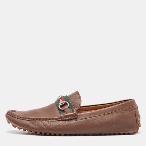 Gucci Brown Leather Web Slip On Loafers Size 43 - Gucci - Modalova