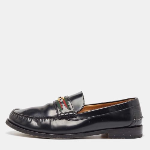 Gucci Black Leather Web Slip On Loafers 47.5 - Gucci - Modalova