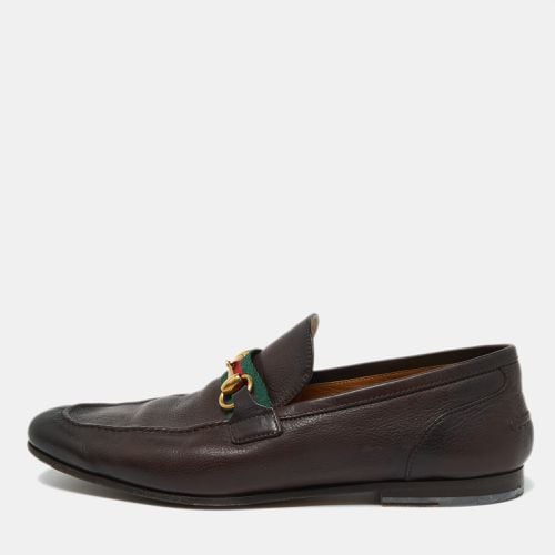 Gucci Dark Brown Leather Horsebit Web Slip On Loafers Size 41 - Gucci - Modalova