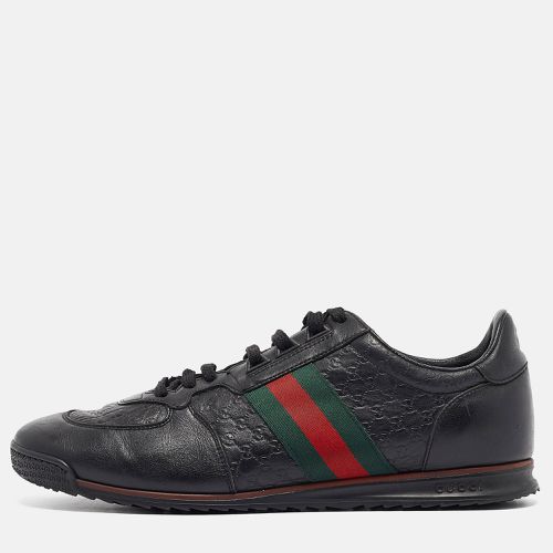 Gucci Black Guccissima Leather Web Low Top Sneakers Size 43.5 - Gucci - Modalova