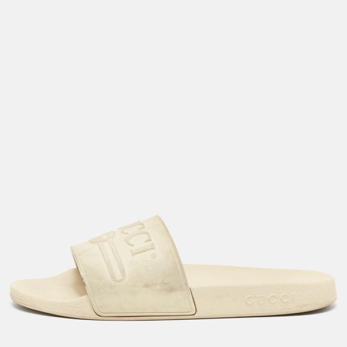 Off Rubber Pursuit Logo Embossed Pool Slides Size 45 - Gucci - Modalova