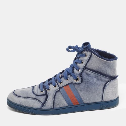 Gucci Blue Suede and Shearling Web Lace Up High Top Sneakers Size 45.5 - Gucci - Modalova