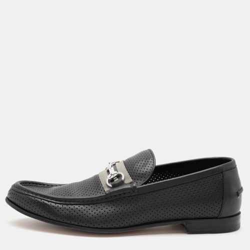 Gucci Black Perforated Leather Horsebit Web Loafers Size 42.5 - Gucci - Modalova