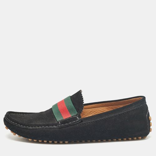 Gucci Black Suede Web Slip On Loafers Size 41 - Gucci - Modalova