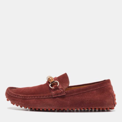 Gucci Burgundy Suede Bamboo Horsebit Loafers Size 44 - Gucci - Modalova