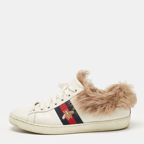 Gucci White Fur and Leather Ace Low Top Sneakers Size 40 - Gucci - Modalova