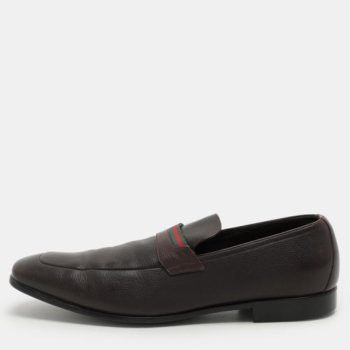 Gucci Brown Leather Web Detail Loafers Size 43 - Gucci - Modalova