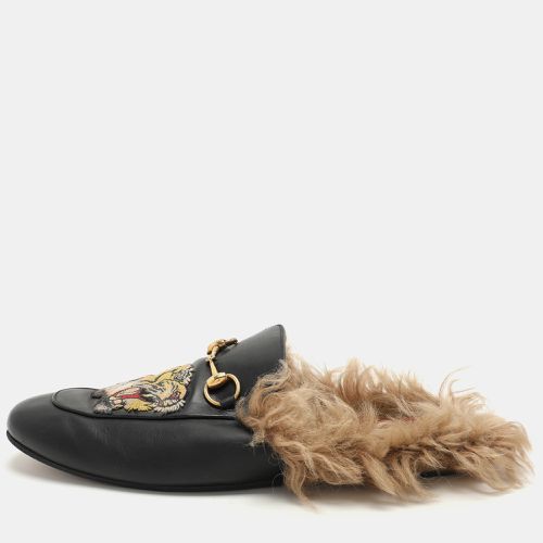 Gucci Black Leather Princetown Fur Lined Horsebit Mules Size 44 - Gucci - Modalova