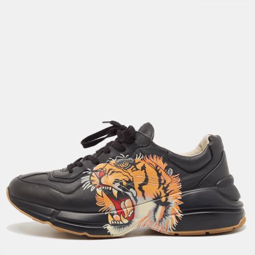 Gucci Black Leather Tiger Print Rhyton Sneakers Size 44.5 - Gucci - Modalova