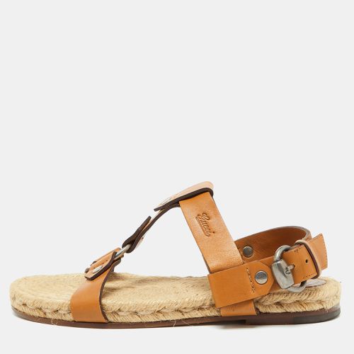 Gucci Tan Leather Ankle Strap Espadrille Flat Sandals Size 40.5 - Gucci - Modalova