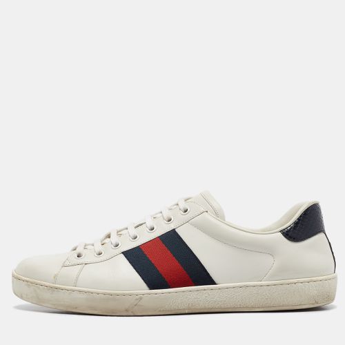 Gucci White/Blue Leather and Snakeskin Leather Ace Lace Up Sneakers Size 43.5 - Gucci - Modalova