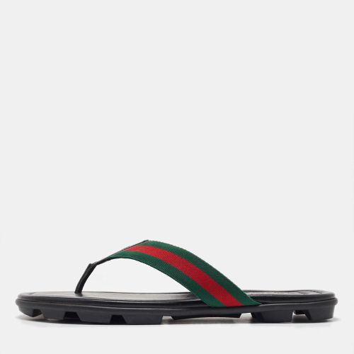 Gucci Black Leather Web Flat Thong Sandals Size 45 - Gucci - Modalova