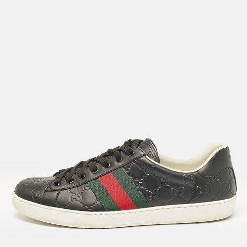 Gucci Black Guccissima Leather Web Detail Ace Sneakers Size 45.5 - Gucci - Modalova