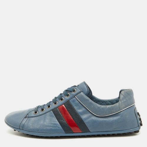 Gucci Blue Leather Web Detail Low Top Sneakers Size 44 - Gucci - Modalova