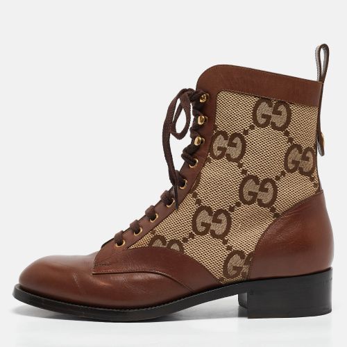 Gucci Beige/Brown Jumbo GG Canvas and Leather Ankle Boots Size 42.5 - Gucci - Modalova