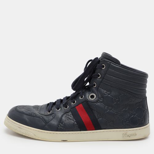 Gucci Navy Blue Guccissima Leather Web Detail High Top Sneakers Size 44 - Gucci - Modalova