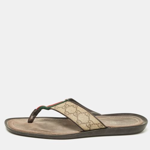 Gucci Brown/Beige Canvas and Leather Thong Sandals Size 42 - Gucci - Modalova