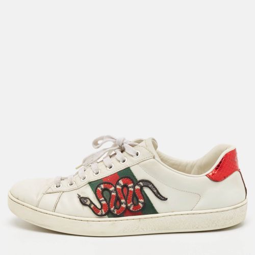 Leather and Python Embossed Embroidered Snake Ace Sneakers Size 41 - Gucci - Modalova