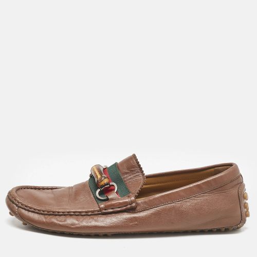 Gucci Brown Leather Bamboo Horsebit Web Detail Loafers Size 42 - Gucci - Modalova