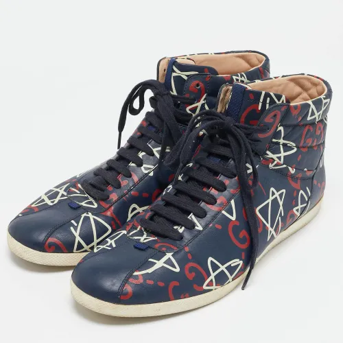 Leather Ghost Logo High Top Sneakers Size 45 - Gucci - Modalova
