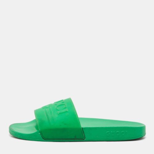 Gucci Green Rubber Logo Pool Flat Slide Sandals Size 45 - Gucci - Modalova