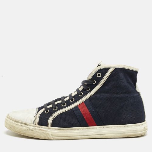 Gucci Navy Blue/White Canvas and Leather Web Detail High Top Sneakers Size 43 - Gucci - Modalova