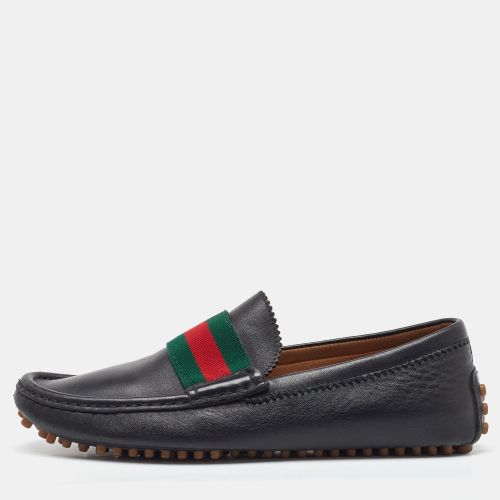 Gucci Black Leather Web Detail Slip On Loafers Size 39.5 - Gucci - Modalova