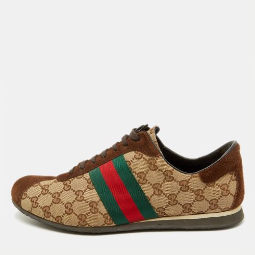 Gucci Beige/Brown GG Canvas and Suede Web Low Top Sneakers Size 45 - Gucci - Modalova