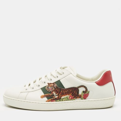Gucci White Leather Ace Web Tiger Embroidered Low Top Sneakers Size 41.5 - Gucci - Modalova
