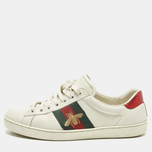 Ace Size 41.5 Leather and Python Embossed Leather Lace Up Sneakers - Gucci - Modalova