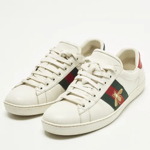 Ace Size 41.5 Leather and Python Embossed Leather Lace Up Sneakers - Gucci - Modalova