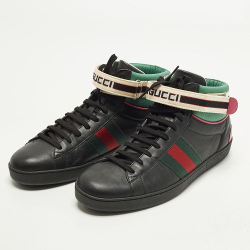Ace Size 43 Leather and Python Embossed Stripe High Top Sneakers - Gucci - Modalova