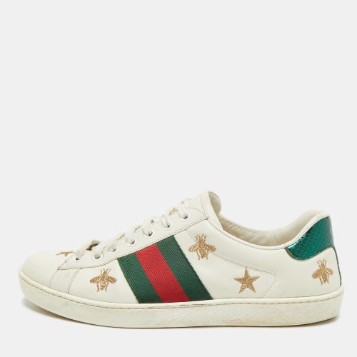 Ace Size 41 /Green Leather and Python Embossed Web Bee Low Top Sneakers - Gucci - Modalova