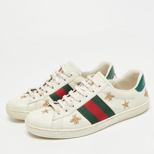 Ace Size 41 /Green Leather and Python Embossed Web Bee Low Top Sneakers - Gucci - Modalova